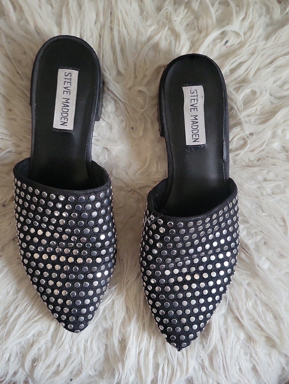 Steve Madden Chime Black Mules Clogs with Silver Studs. Size 7.5